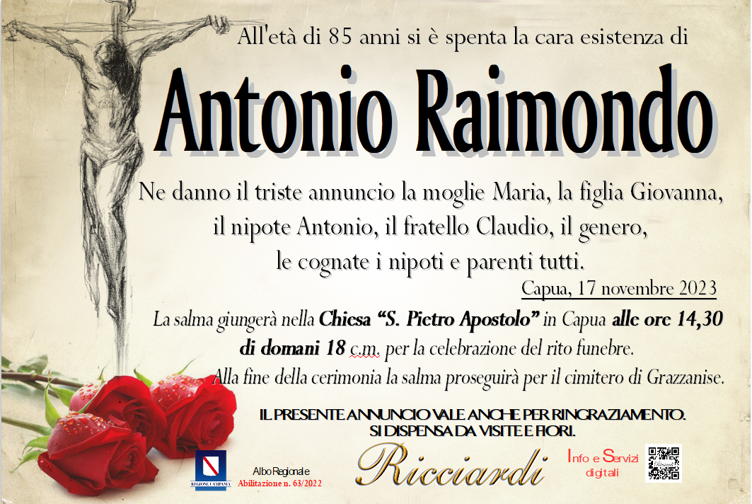 necrologio Antonio Raimondo