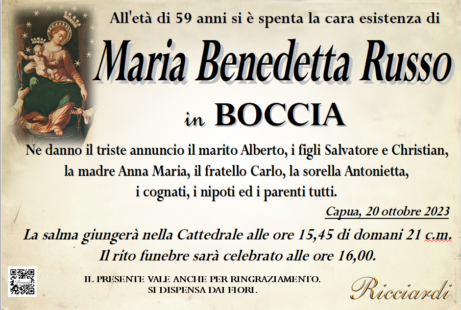 necrologio Maria Benedetta Russo