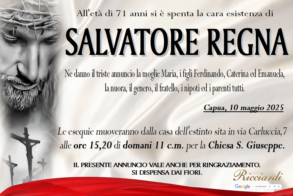 necrologio SALVATORE REGNA