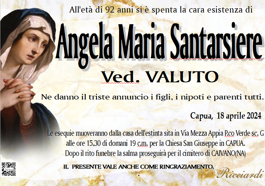 necrologio Angela Maria Santarsiere