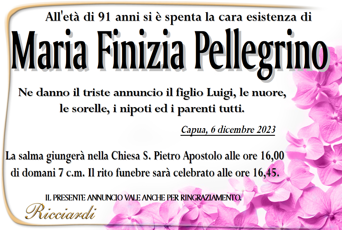 necrologio Maria Finizia Pellegrino
