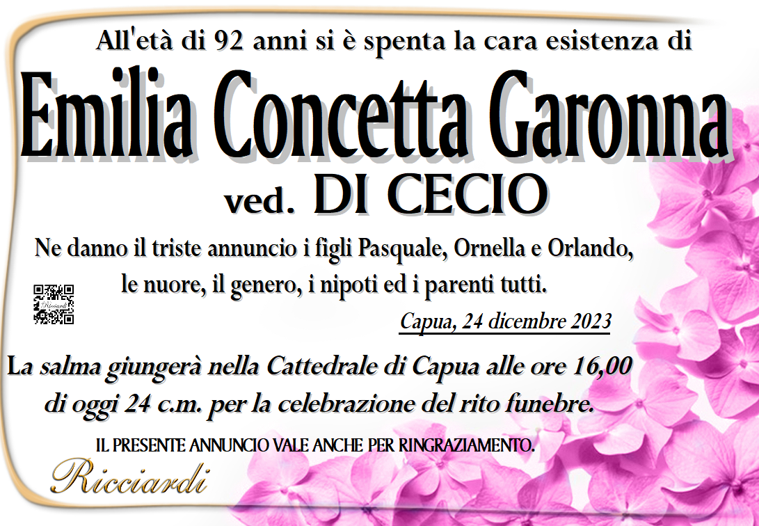 necrologio Emilia Concetta Garonna