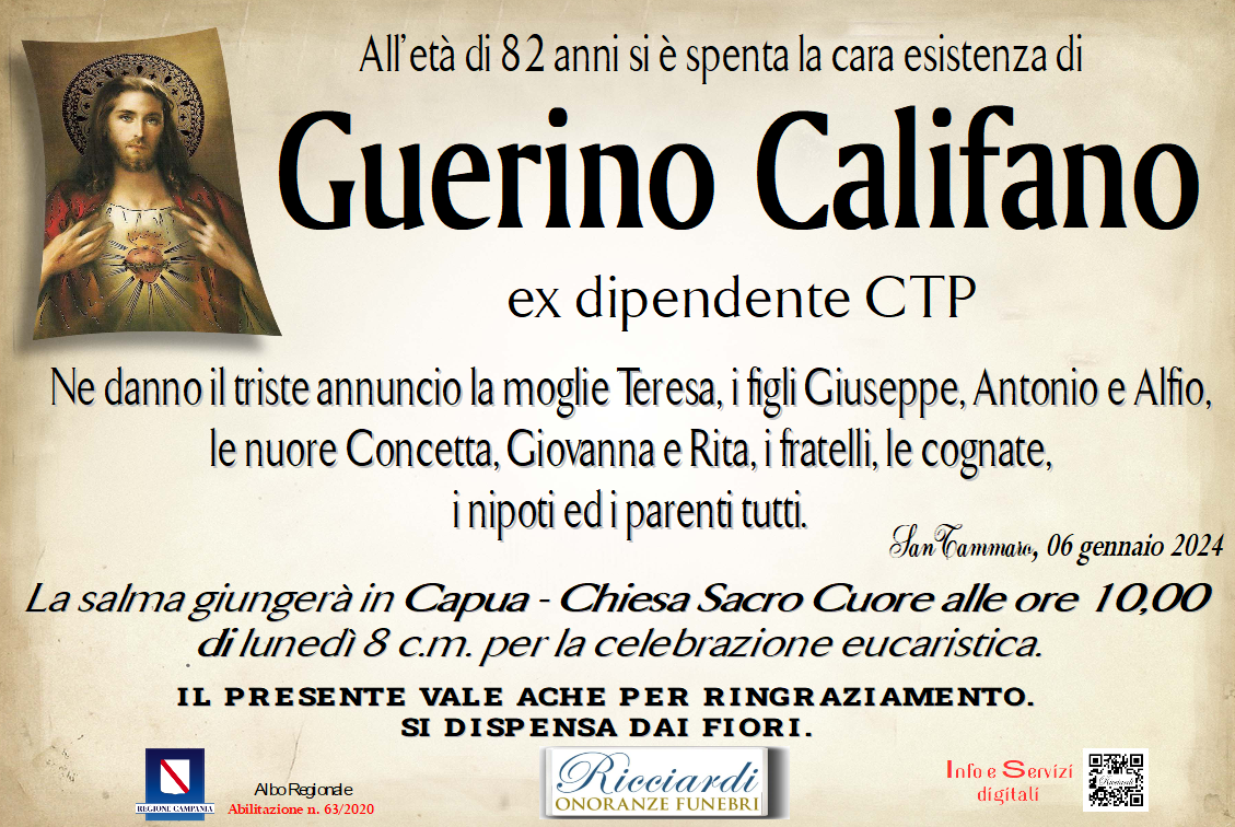 necrologio Guerino Califano