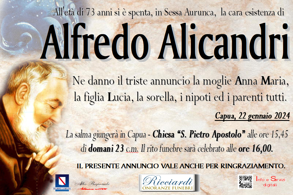 necrologio Alfredo Alicandri