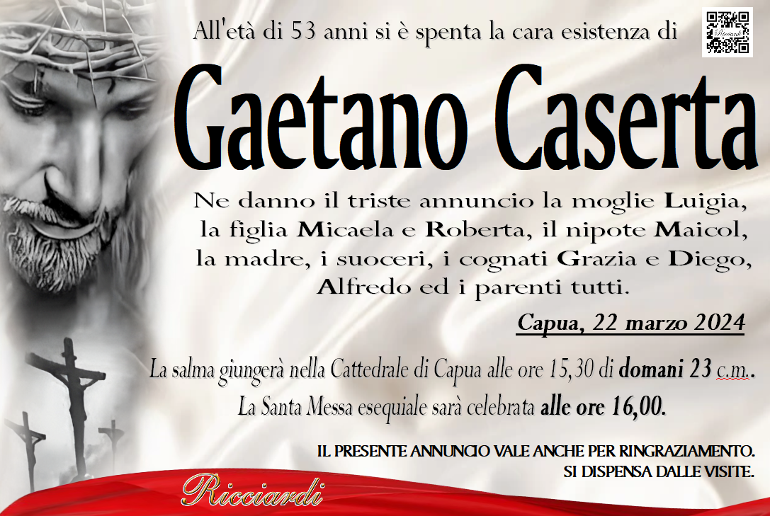 necrologio Gaetano Caserta