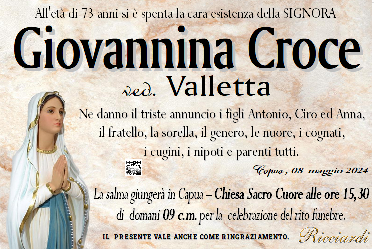 necrologio Giovannina Croce