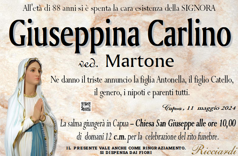 necrologio Giuseppina Carlino