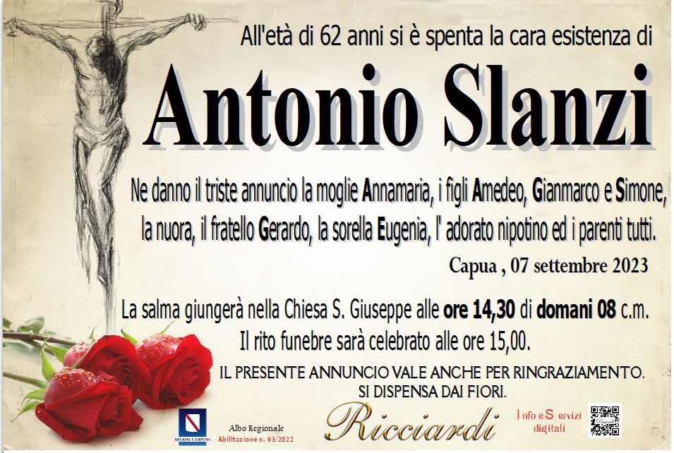 necrologio Antonio Slanzi