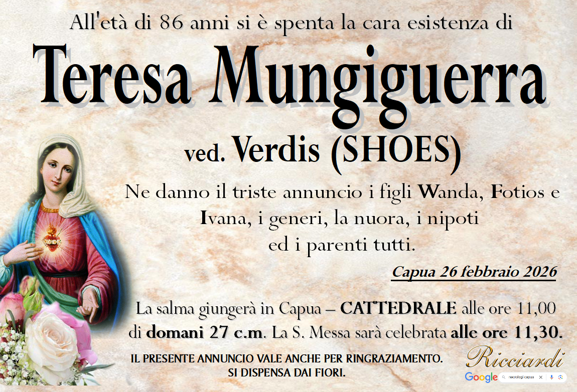 necrologio Teresa Mungiguerra