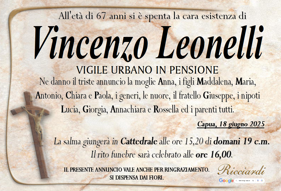necrologio Vincenzo Leonelli