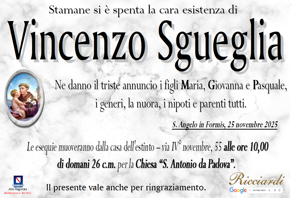 necrologio Vincenzo Sgueglia