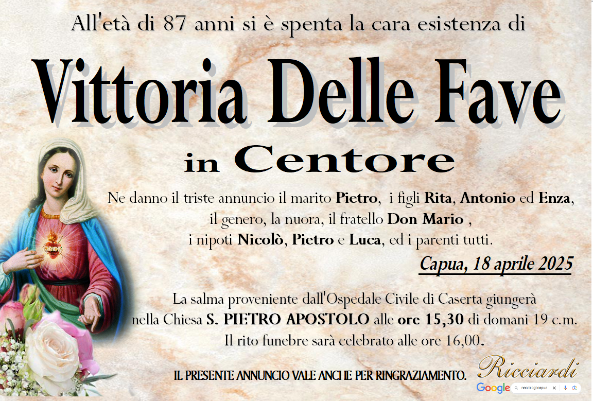 necrologio Vittoria Delle Fave