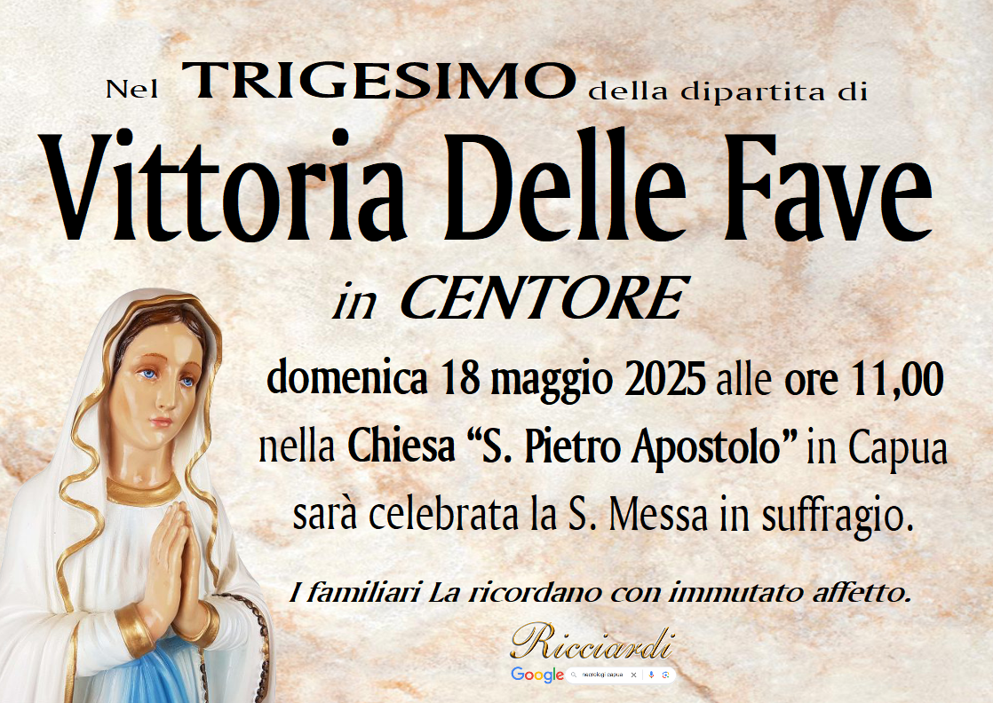 necrologio Vittoria Delle Fave