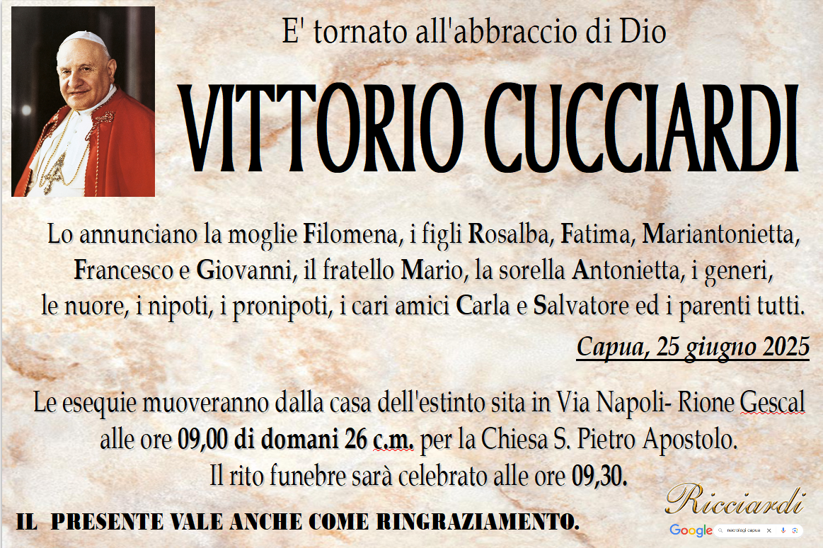 necrologio VITTORIO CUCCIARDI