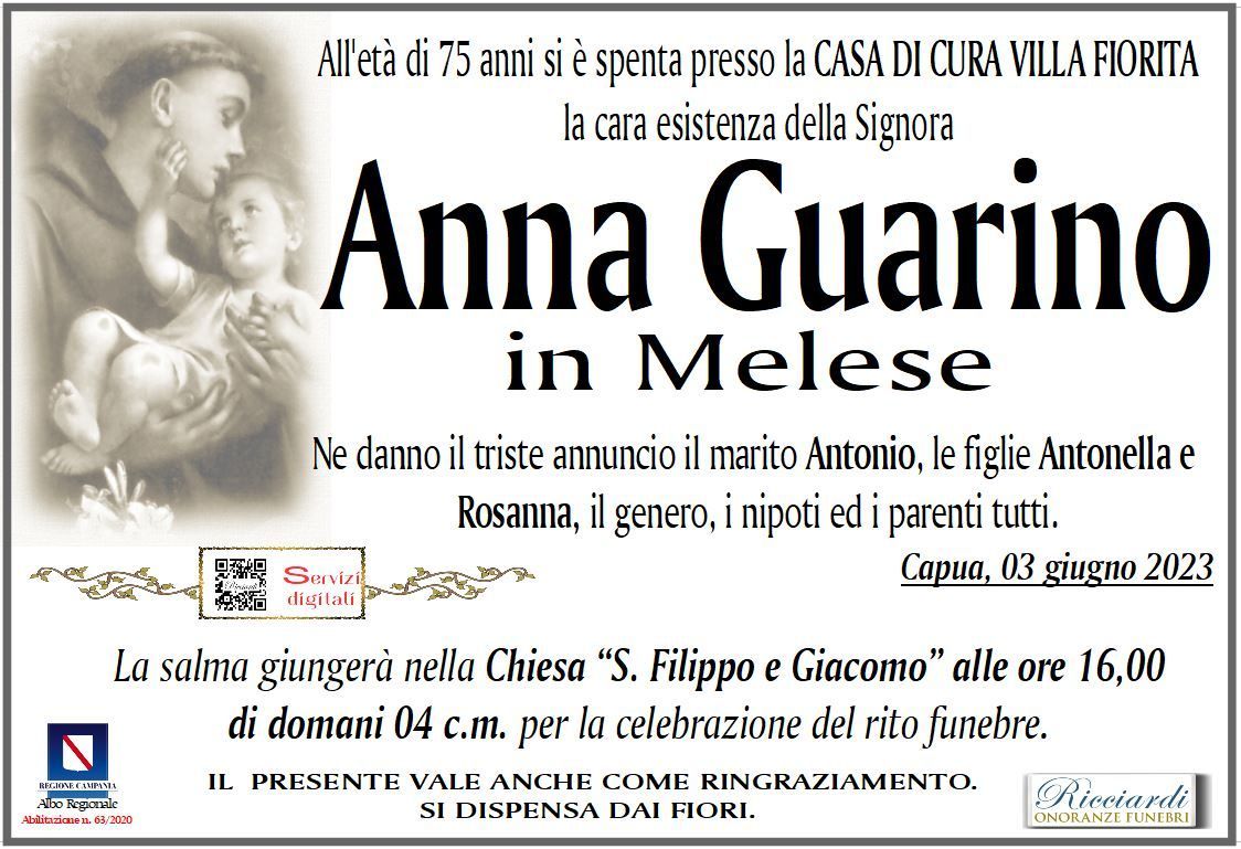 necrologio Anna Guarino