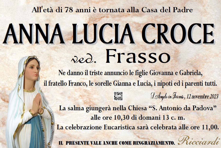 necrologio ANNA LUCIA CROCE