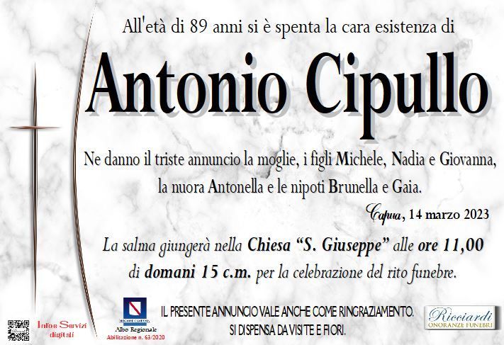 necrologio Antonio Cipullo