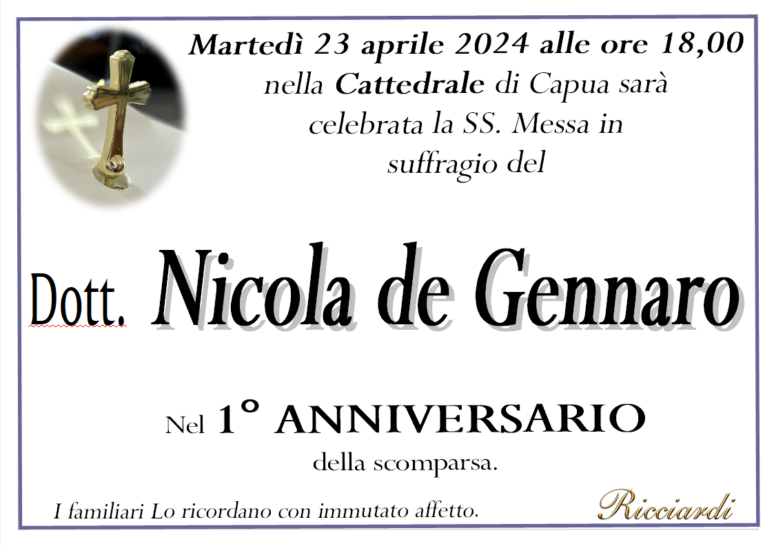 necrologio Dott. Nicola de Gennaro