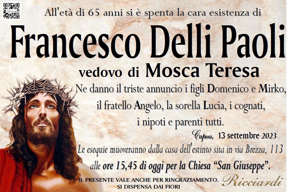 necrologio Francesco Delli Paoli