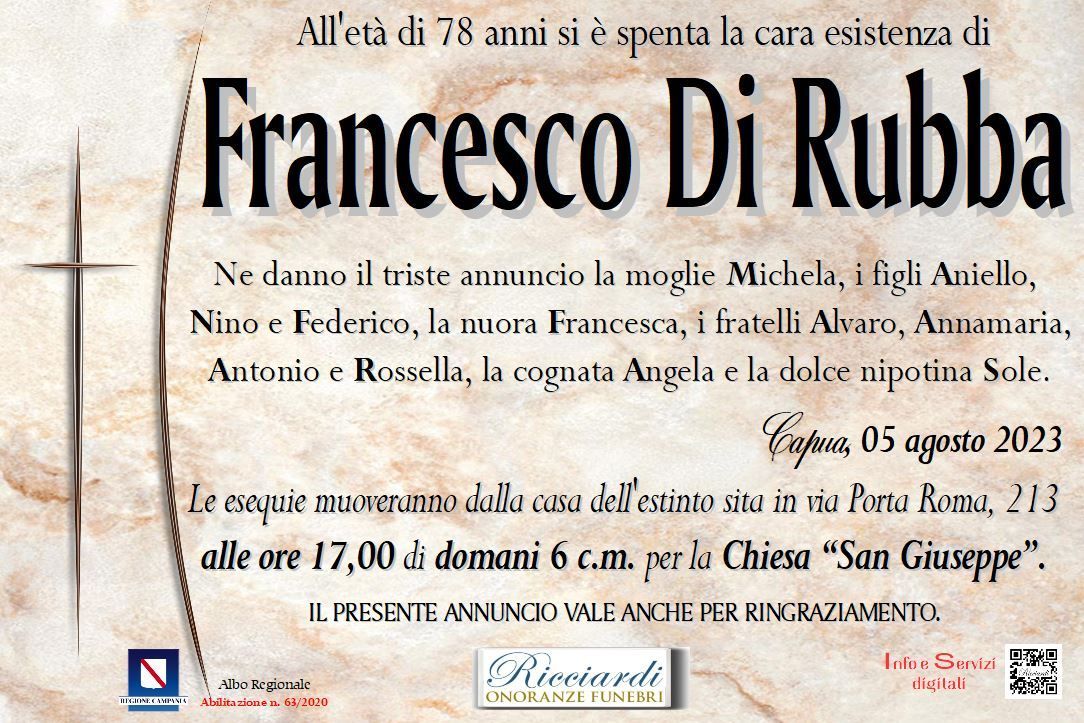 necrologio Francesco Di Rubba