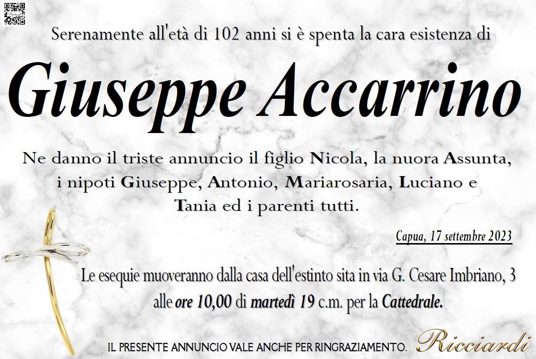 necrologio Giuseppe Accarrino