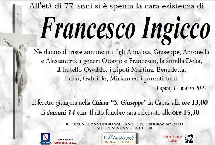 necrologio Francesco Ingicco
