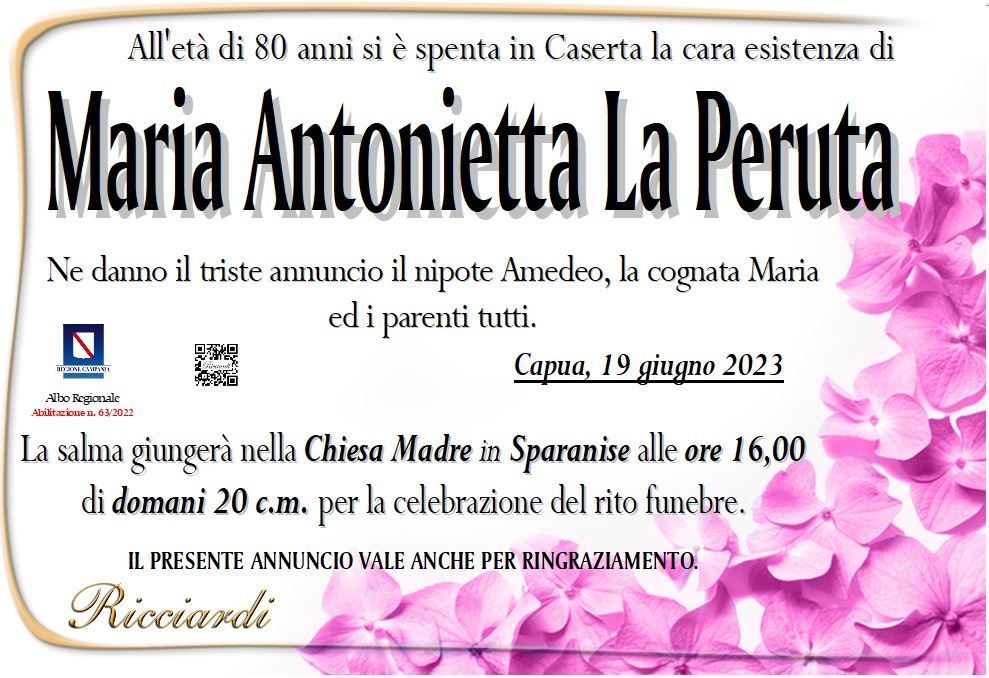 necrologio Maria Antonietta La Peruta