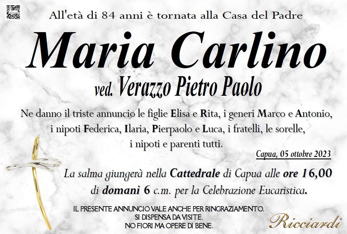 necrologio Maria Carlino