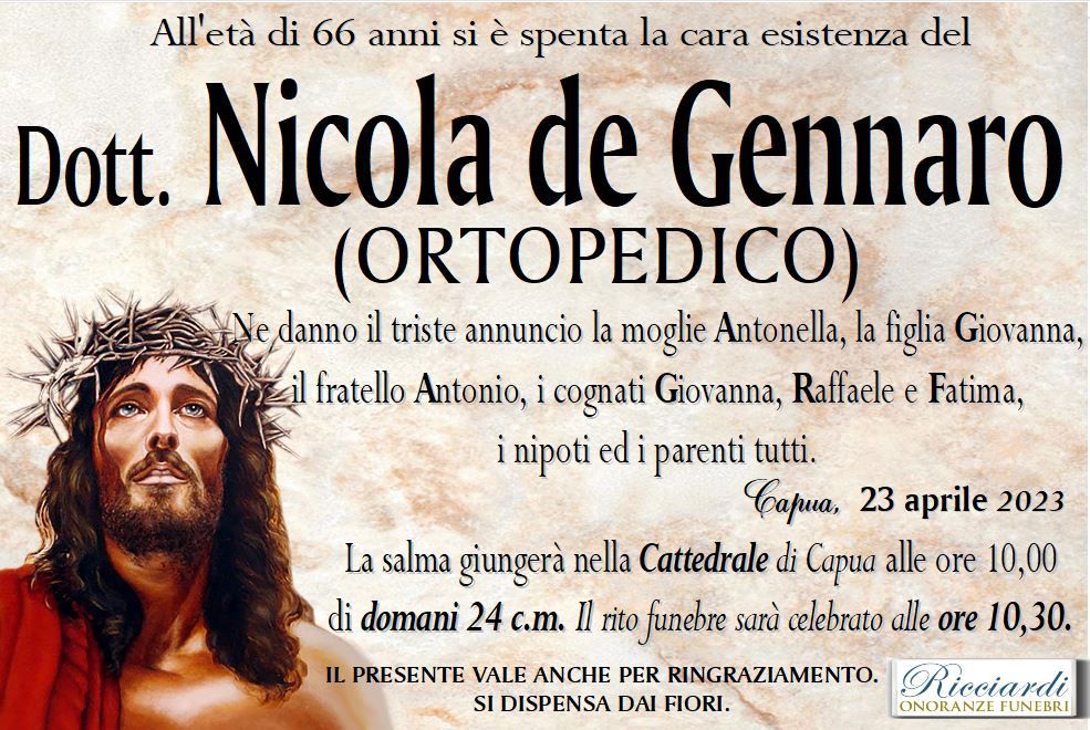 necrologio Dott. Nicola de Gennaro