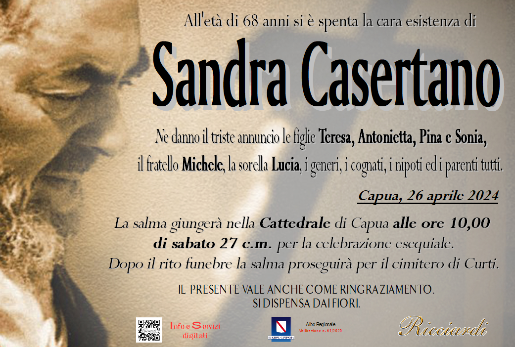 necrologio Sandra Casertano
