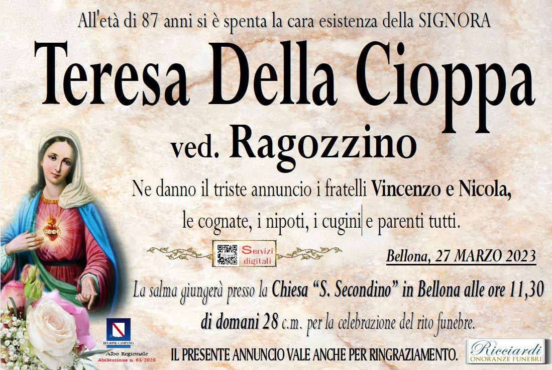 necrologio Teresa Della Cioppa