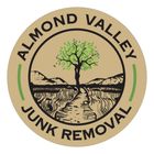 A logo for almond valley junk removal with a tree in the middle