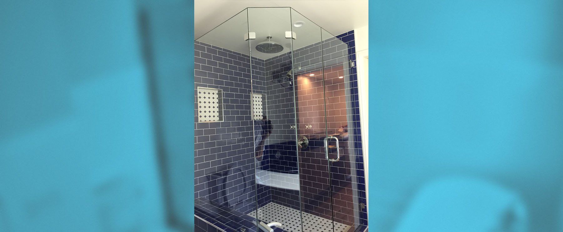 Shower Glass Door In Shower Room With Brick Wall — Lomita, CA — Discount Glass & Mirror Co.