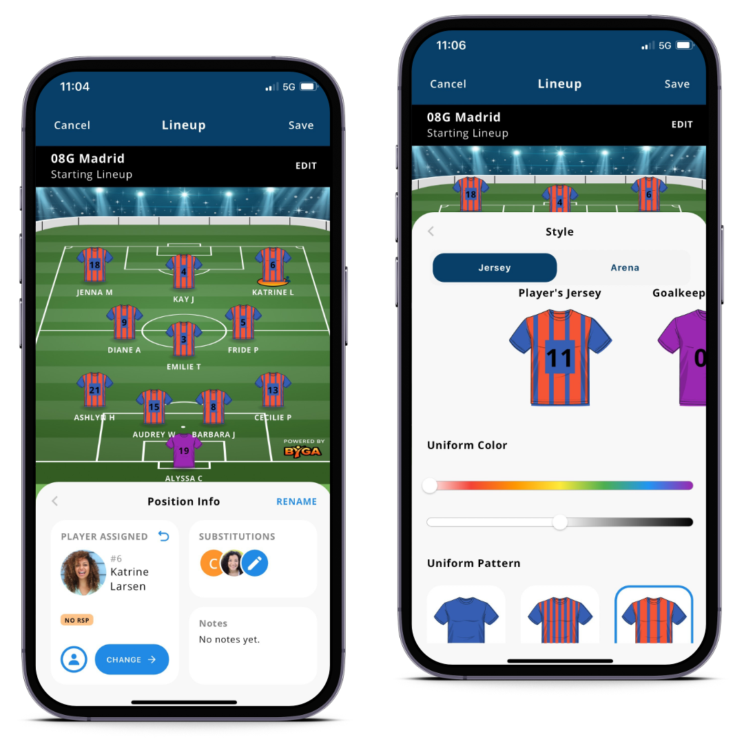 Byga youth sports club management lineups customization for teams