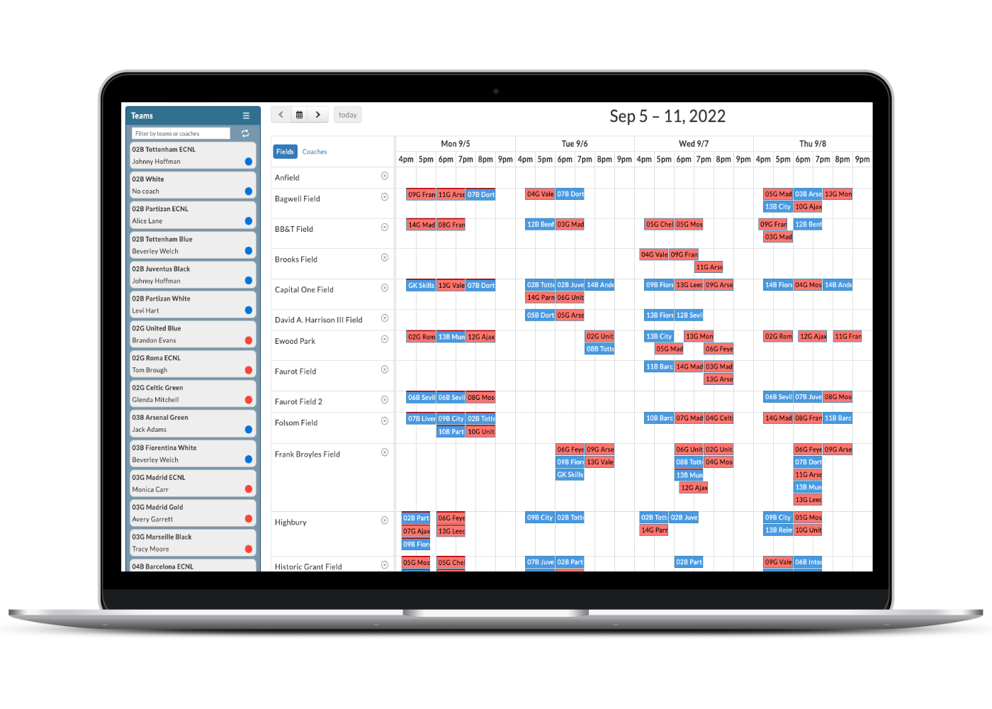 Byga centralized practice scheduling view for youth sports organizations