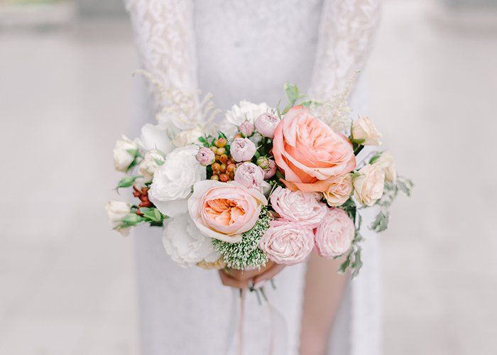 Banquet — The Bride Holding Soft Wedding Bouquet Of Roses In Redford, MI