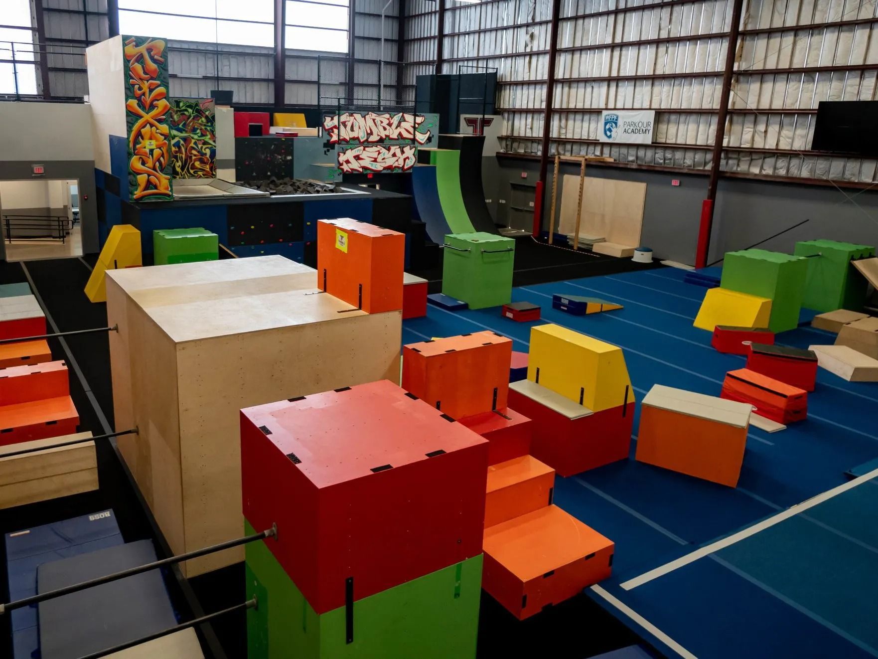Indoor Parkour Gym with Colorful Obstacles — Cedar Park, TX — Tech Cheer