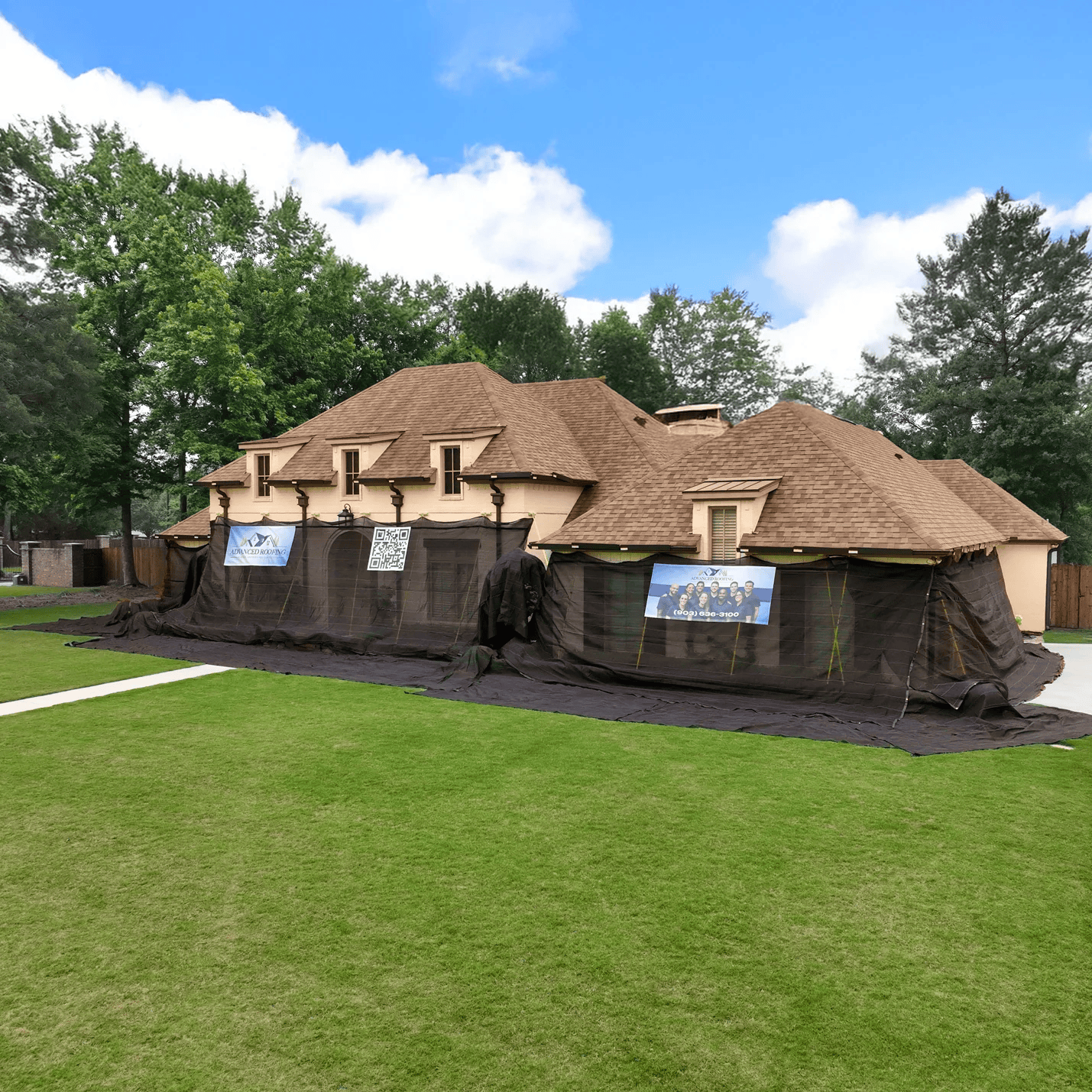 New tanshingle roof on two-story home by Red Line Roofing in Dickson, TN