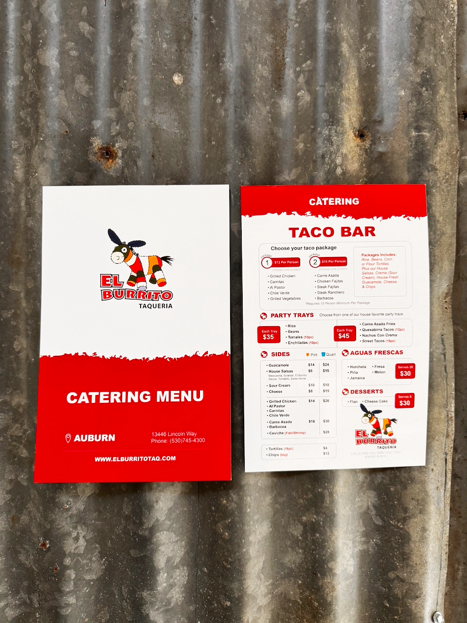custom catering menu card