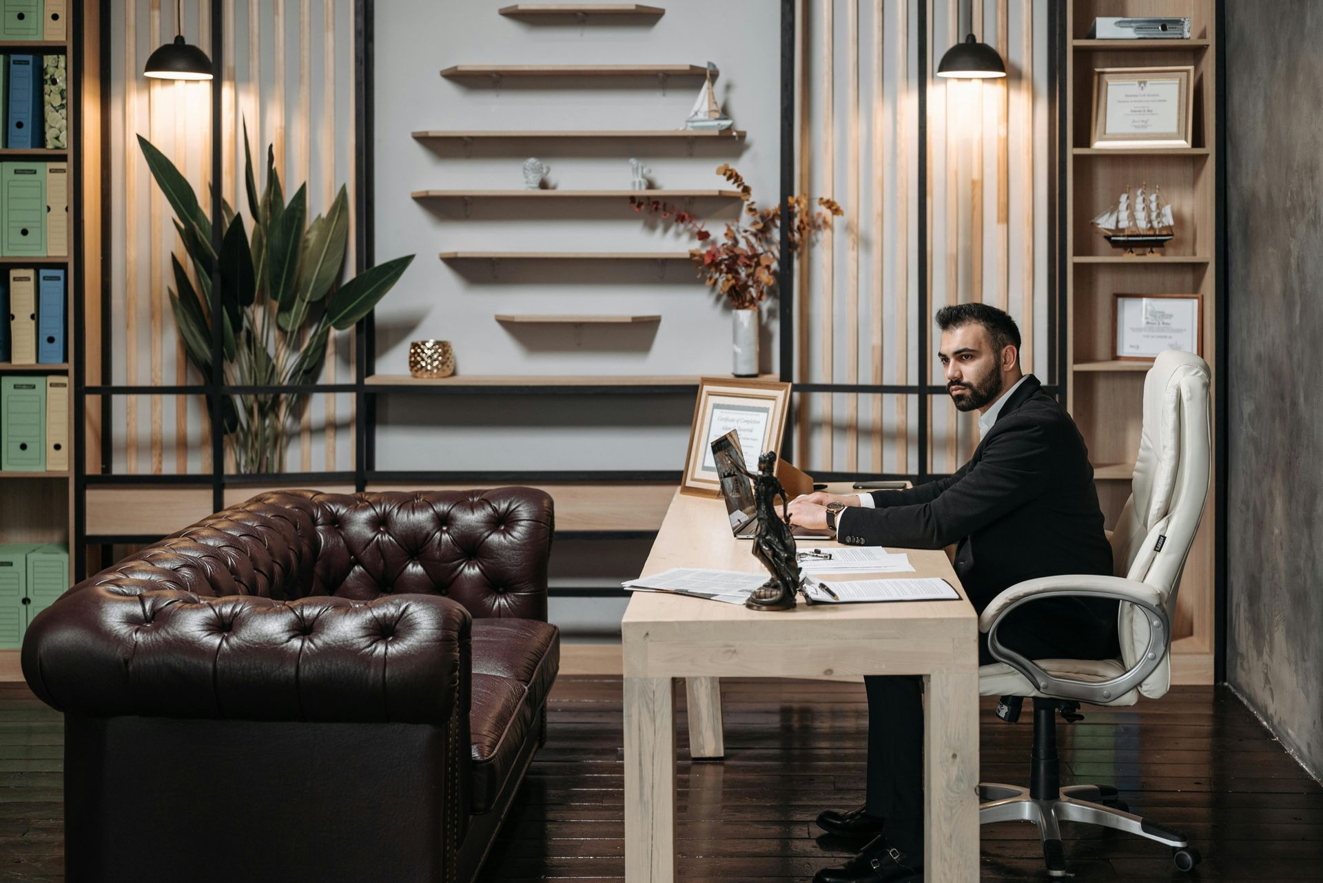man waiting in office for meeting