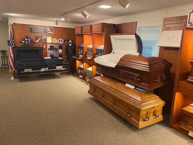 A room with a lot of coffins in it