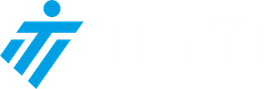A blue and white logo on a white background.