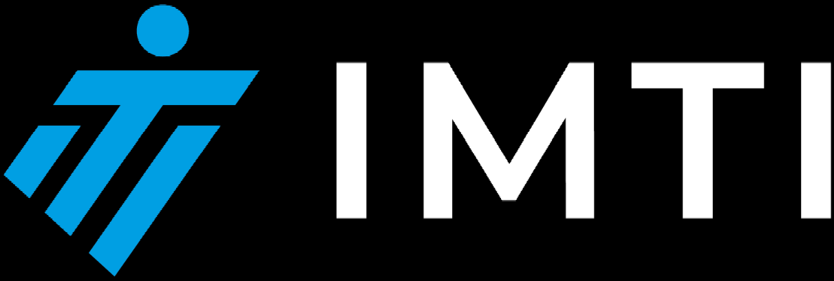 A blue and white logo on a black background.