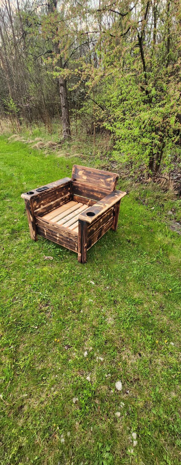 Handcrafted Wooden Chair (Rustic Woodburnt)