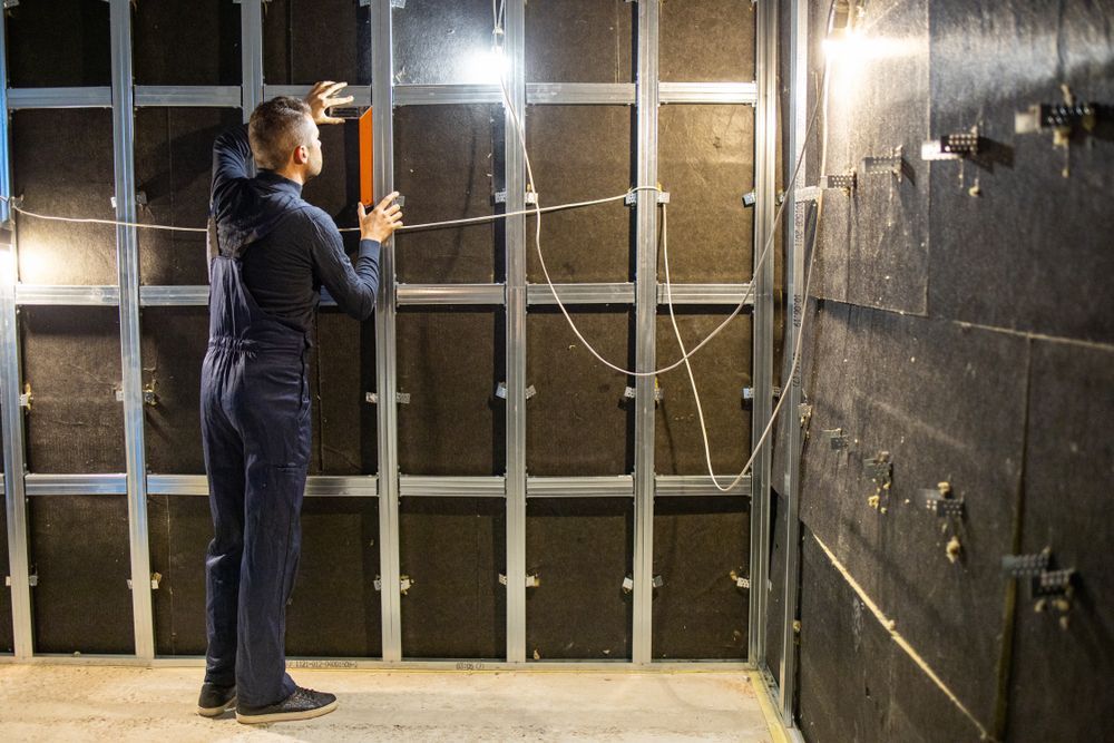 A man is standing in front of a wall with a light on it.