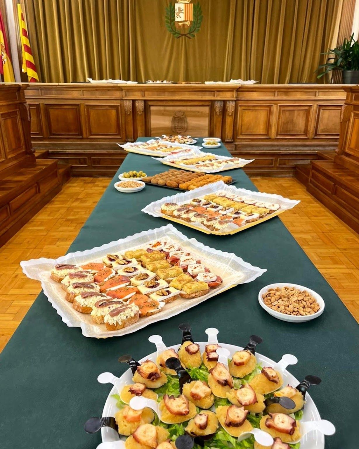A long table with a lot of food on it
