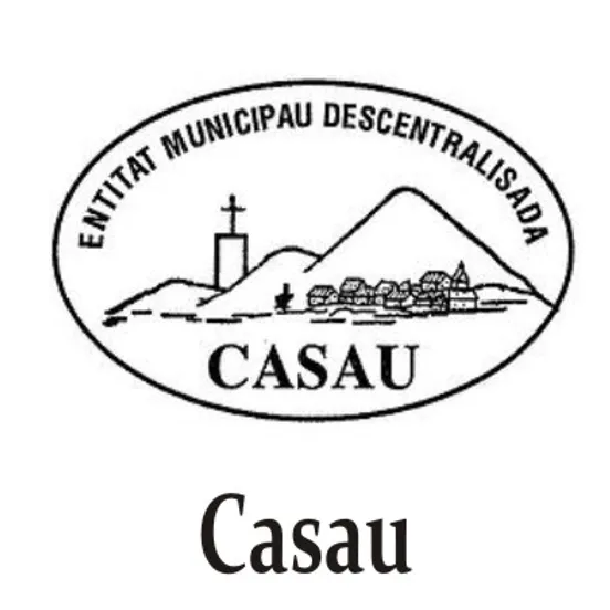 A black and white logo for casau with a mountain in the background