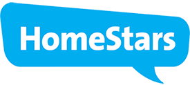 HomeStars logo in a blue speech bubble. White text on the logo reads