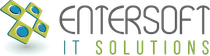 Logotipo para Entersoft IT Solutions con cuadrados y texto superpuestos.