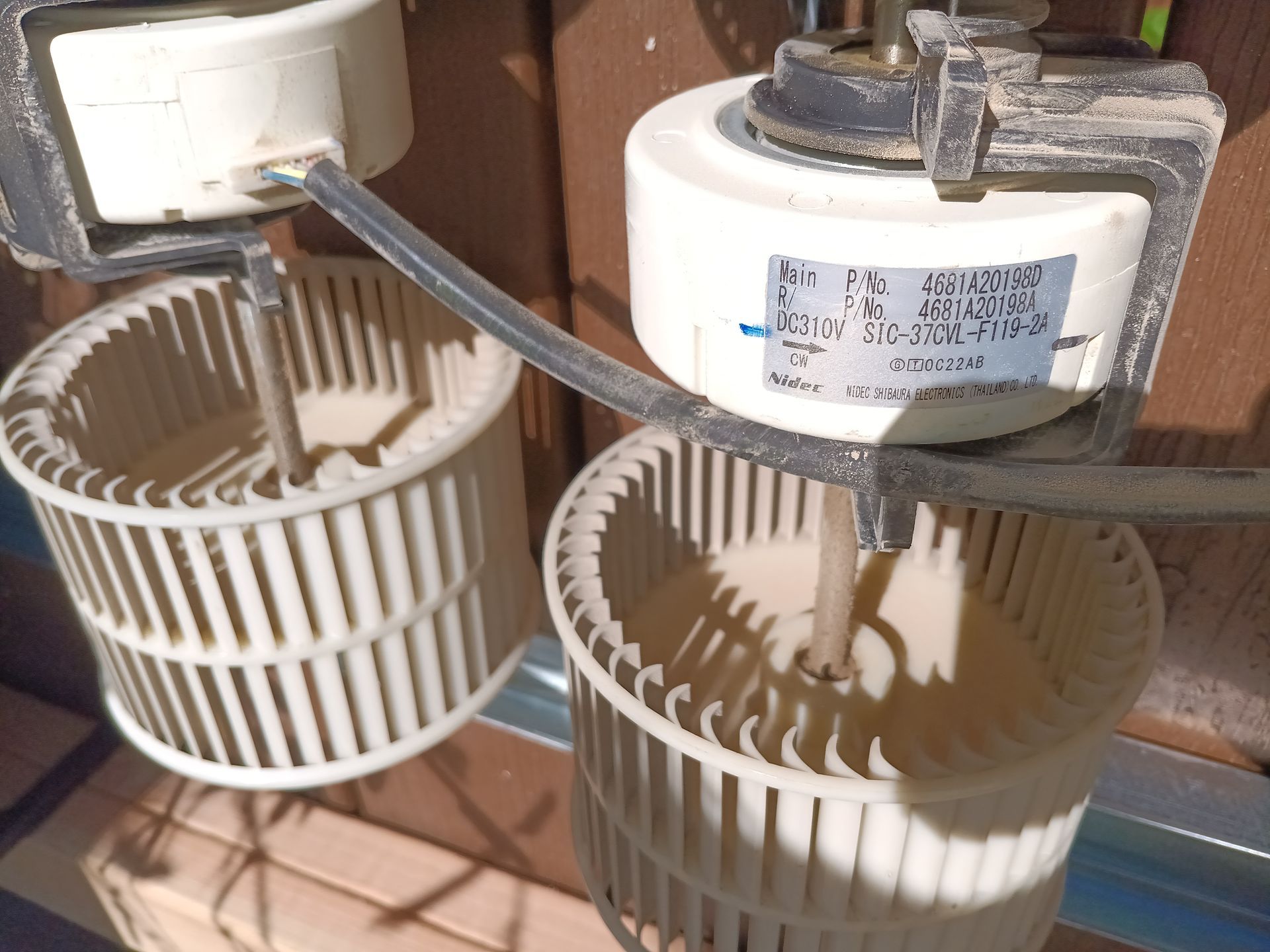 A close up of a fan with a label on it